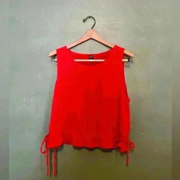 Tops - Orange Peplum Tank Top with Side Ties, Size XL